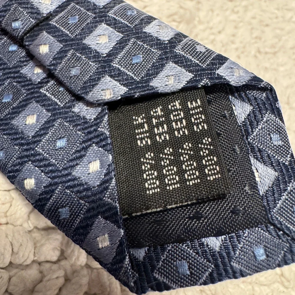 Yves Saint‎ Laurent Tie Blue Silk Geometric Check Luxury Designer Business Italy